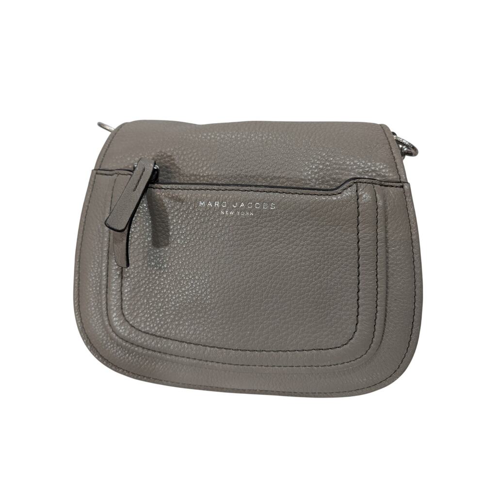 Marc Jacobs Empire City Pebbled‎ Leather Shimmer Crossbody Bag Taupe Silver